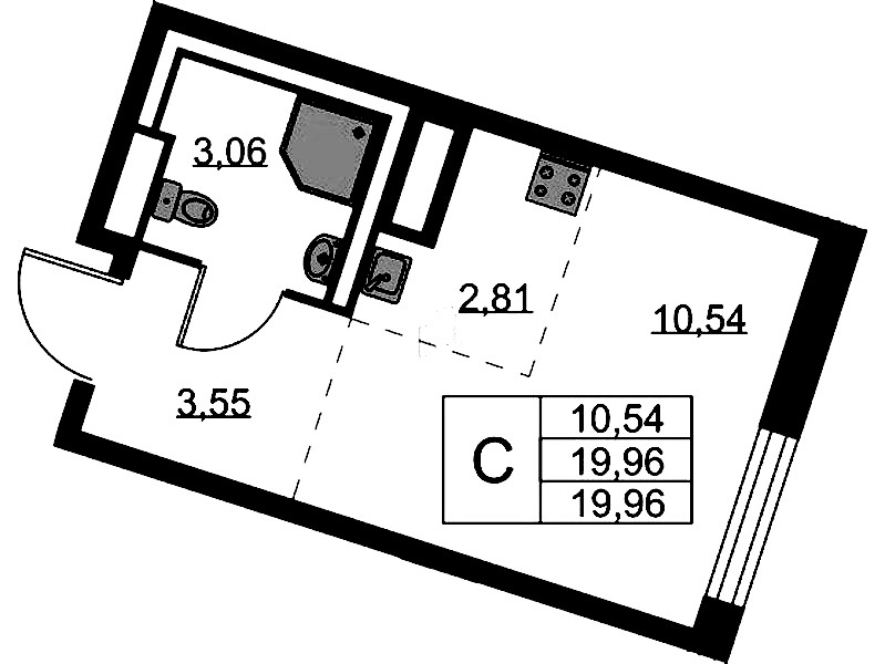 Квартира студия 19.96 м², 5/9 эт., ЖК «Квартал Лаголово»